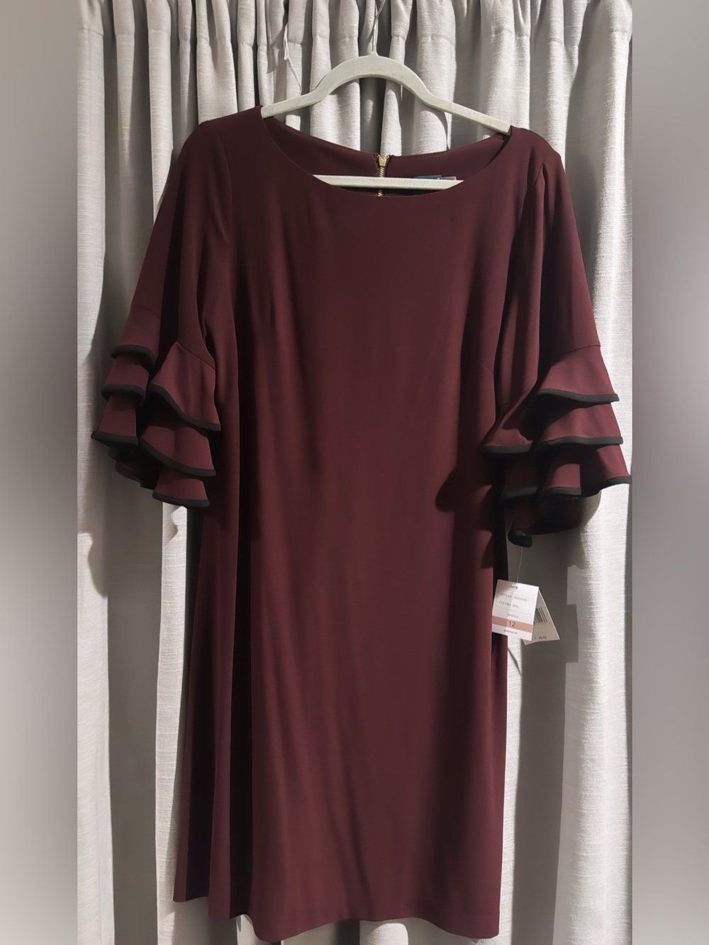 Women's Burgundy Midi Dress with Layered Ruffle Sleeves
